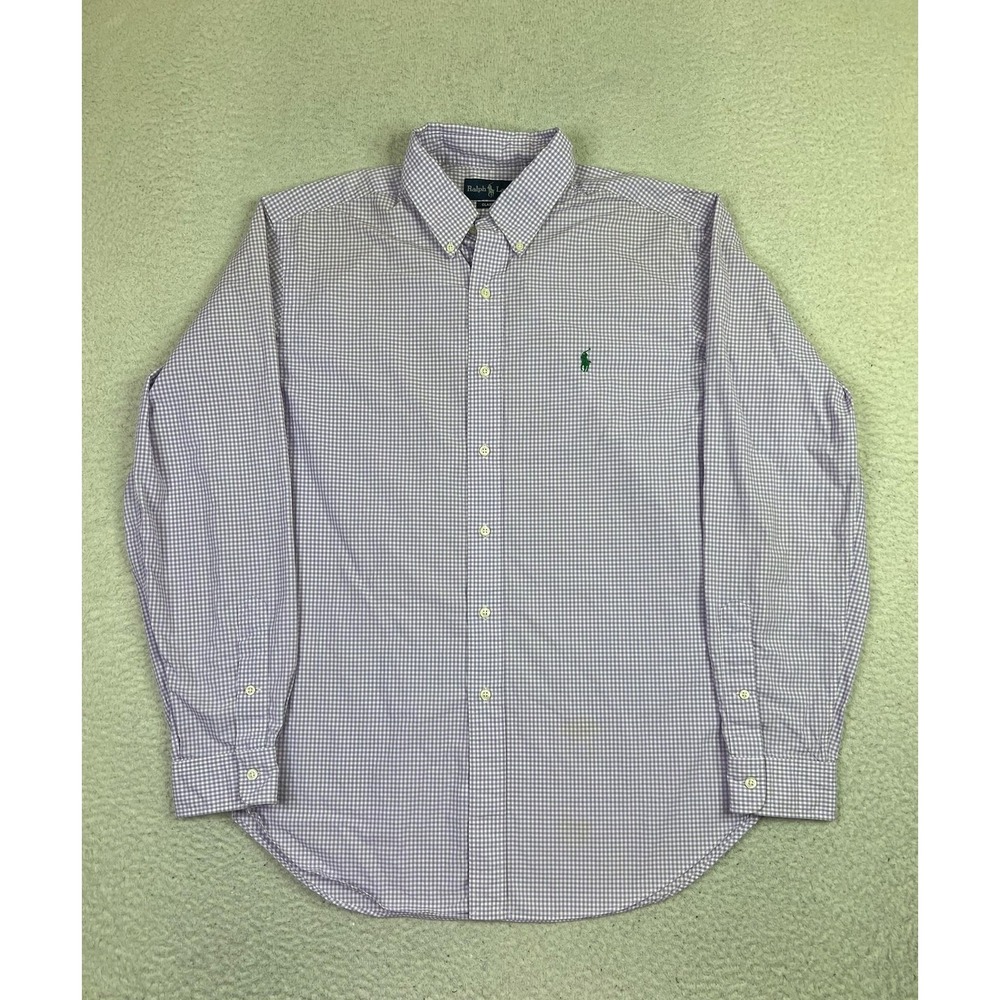 Ralph Lauren Shirt Mens Large Purple White‎ Gingham Classic Fit Button Front